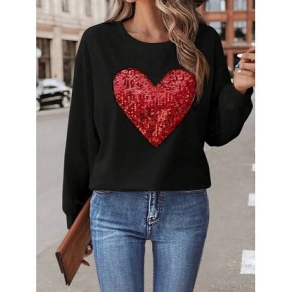 Black Casual Heart Shoulder Sweatshirt Top - Picture 7 of 8